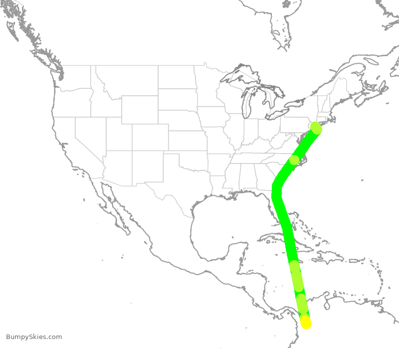 Turbulence forecast map for AVA043, JFK to MDE
