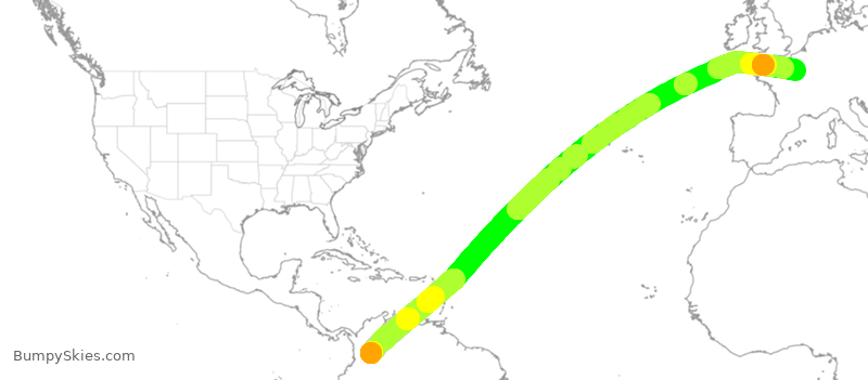 Turbulence forecast map for AVA054, BOG to CDG