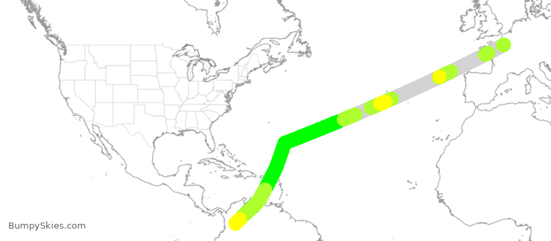 Turbulence forecast map for AVA055, CDG to BOG