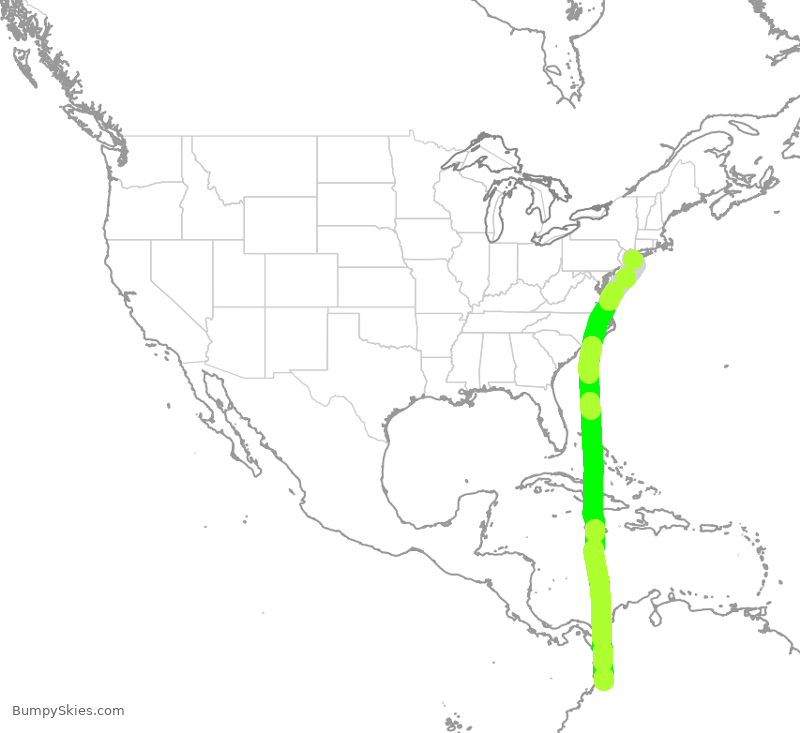 Turbulence forecast map for AVA063, JFK to CLO