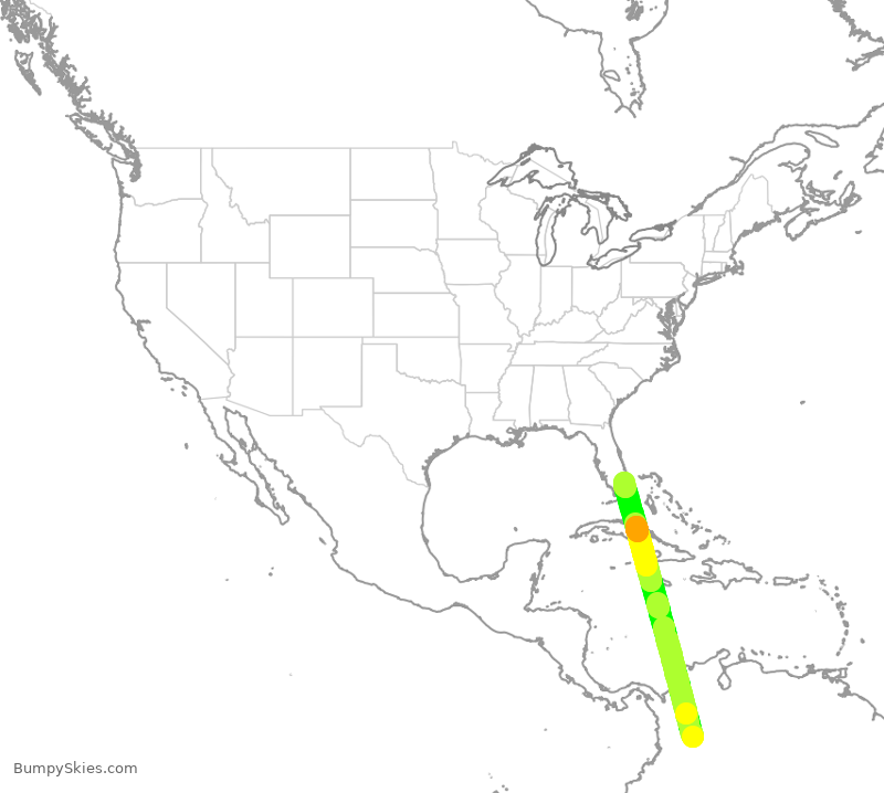 Turbulence forecast map for AVA066, BOG to FLL