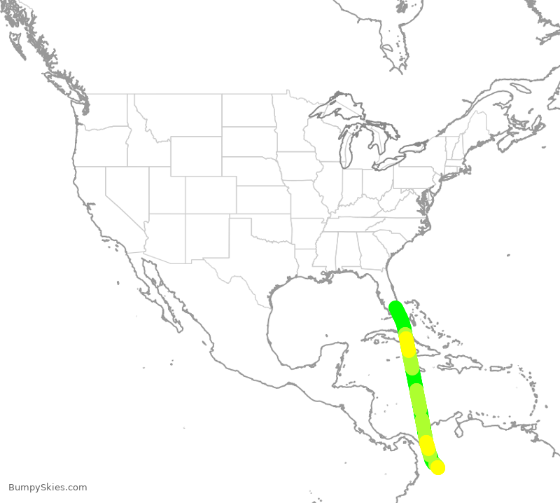 Turbulence forecast map for AVA067, FLL to BOG