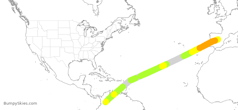 Turbulence forecast map for AVA10, BOG to MAD