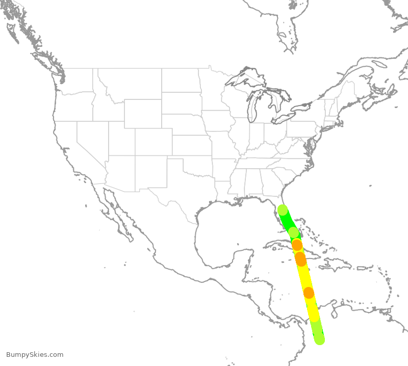 Turbulence forecast map for AVA118, BOG to MCO