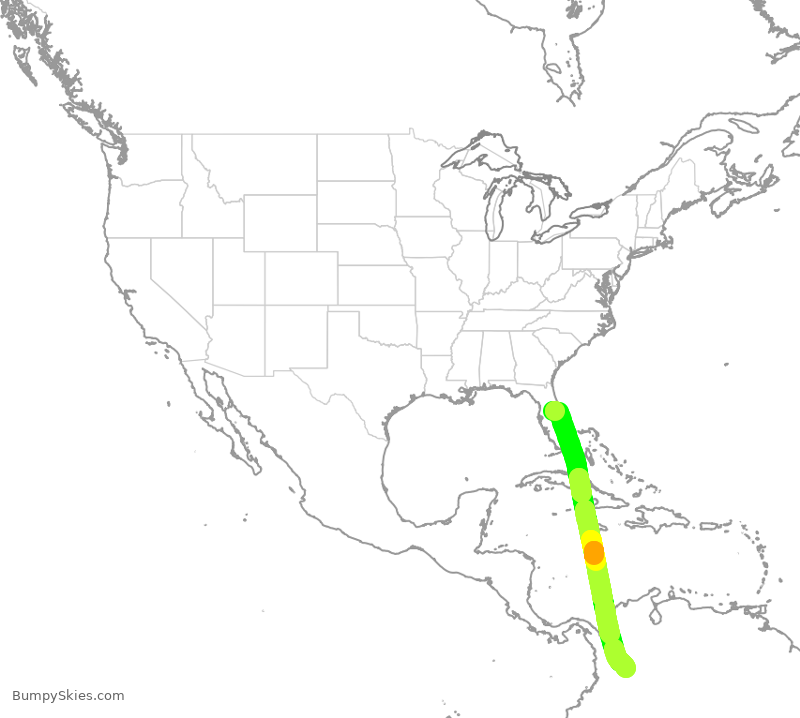 Turbulence forecast map for AVA119, MCO to BOG