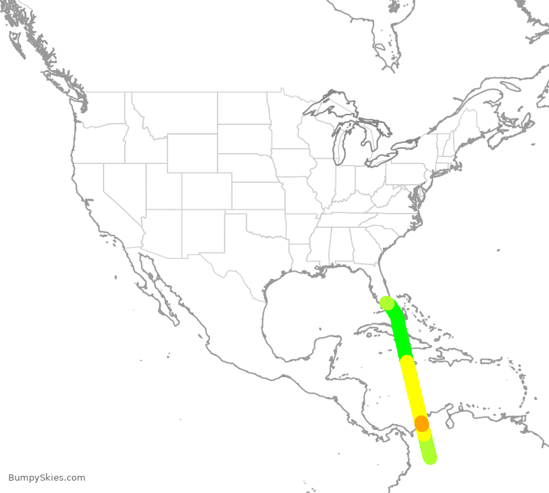 Turbulence forecast map for AVA126, KBO to MIA