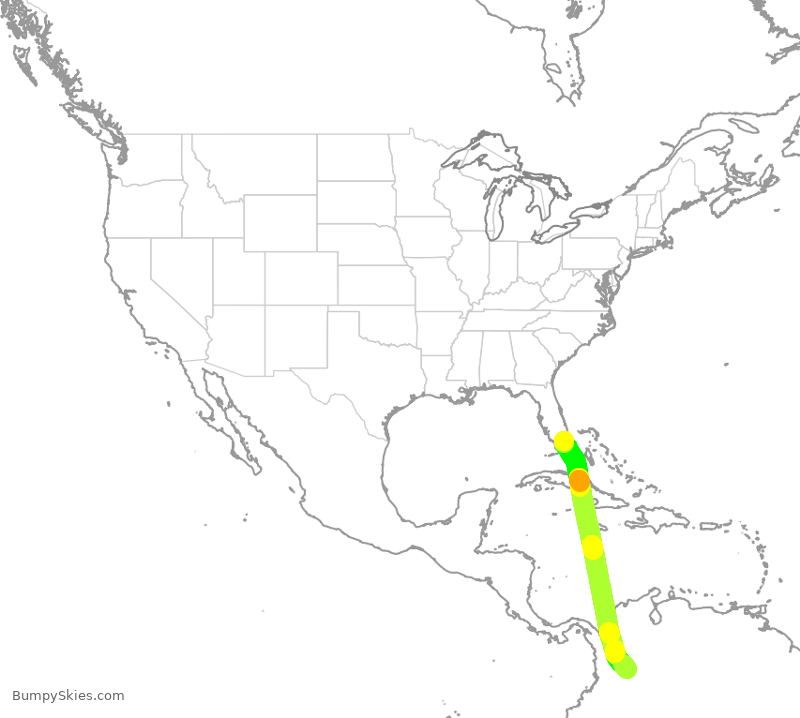 Turbulence forecast map for AVA127, MIA to BOG