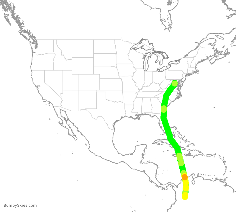 Turbulence forecast map for AVA149, IAD to BOG