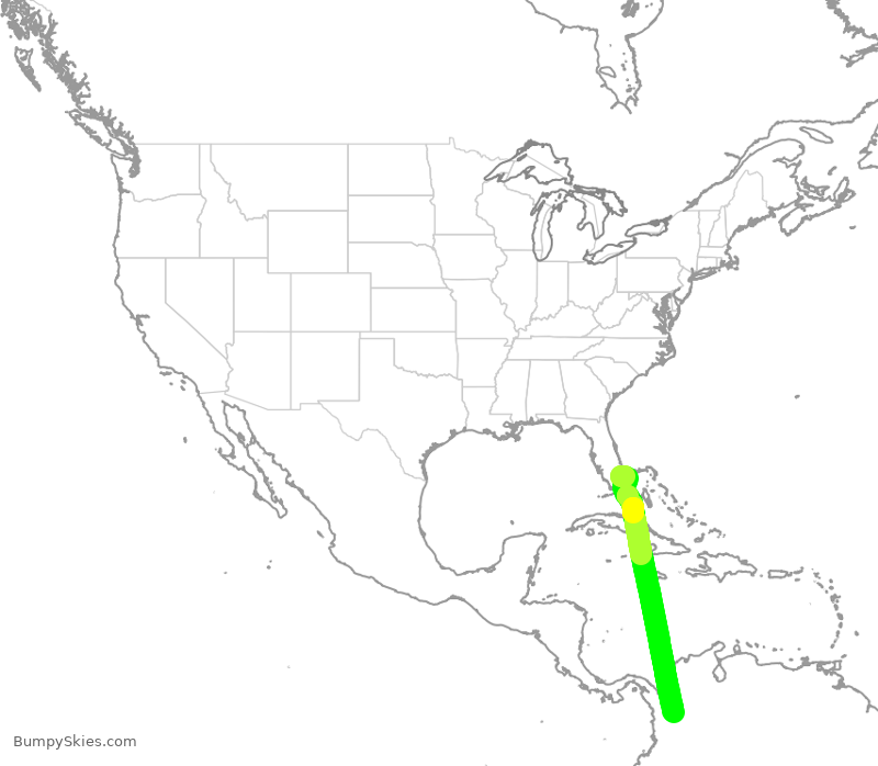 Turbulence forecast map for AVA151, FLL to MDE