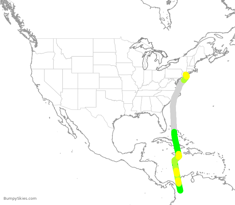 Turbulence forecast map for AVA153, JFK to KRG