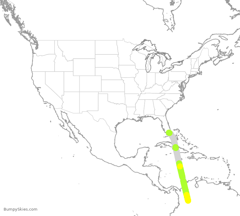 Turbulence forecast map for AVA172, BOG to MIA