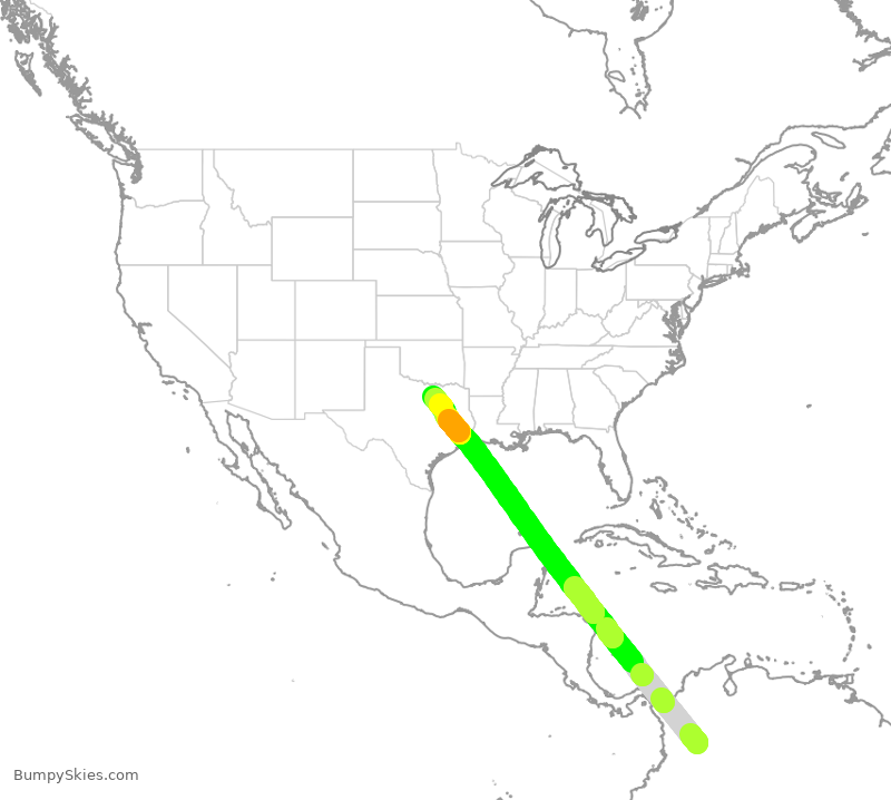 Turbulence forecast map for AVA176, BOG to DFW