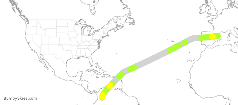 Turbulence forecast map for AVA180, BOG to BCN