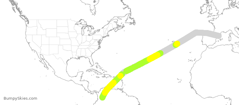 Turbulence forecast map for AVA181, BCN to BOG