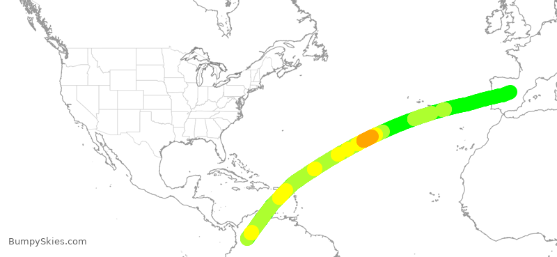 Turbulence forecast map for AVA182, BOG to MAD