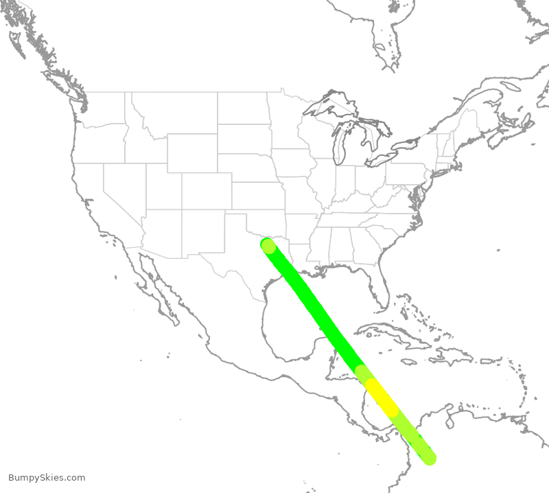 Turbulence forecast map for AVA188, BOG to DFW
