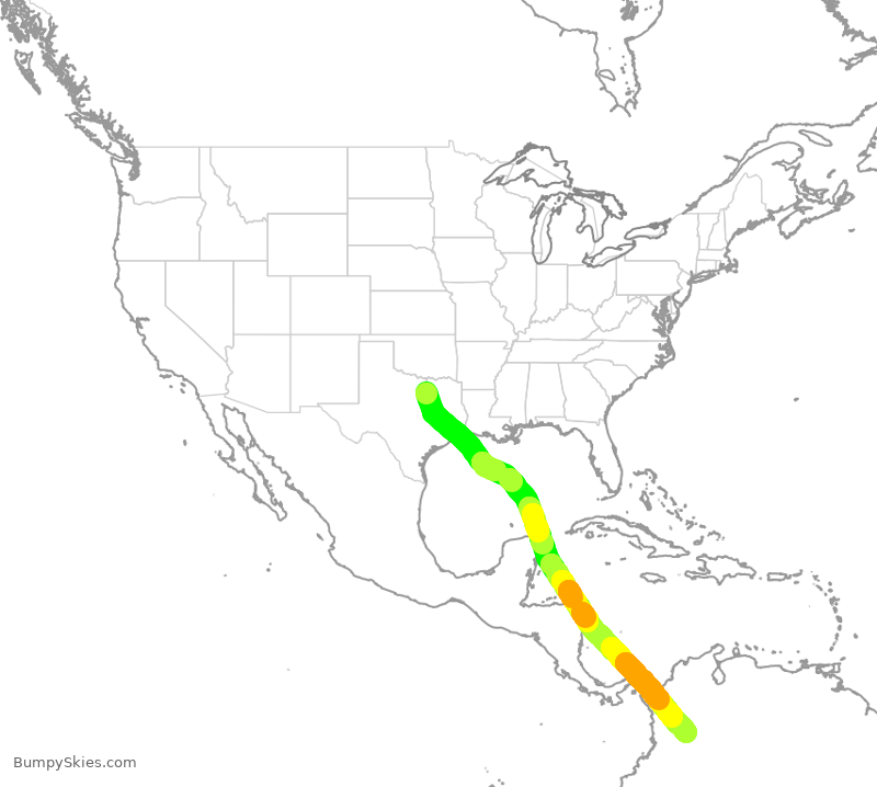 Turbulence forecast map for AVA189, DFW to BOG
