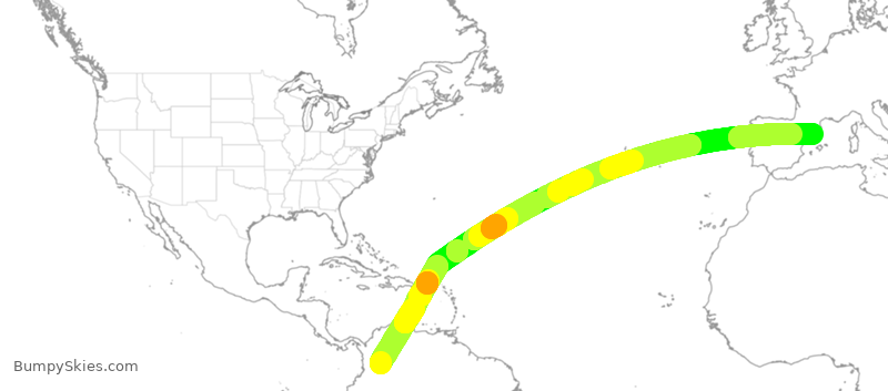 Turbulence forecast map for AVA18, BOG to BCN