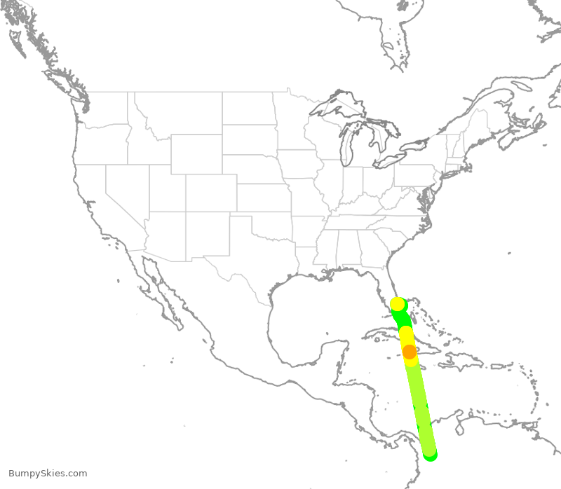 Turbulence forecast map for AVA191, FLL to MDE