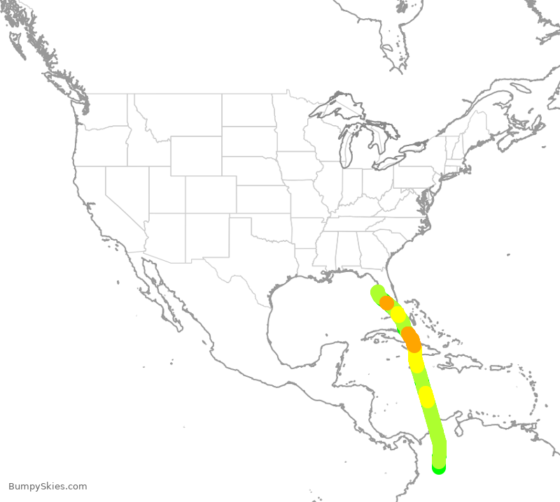 Turbulence forecast map for AVA195, TPA to BOG