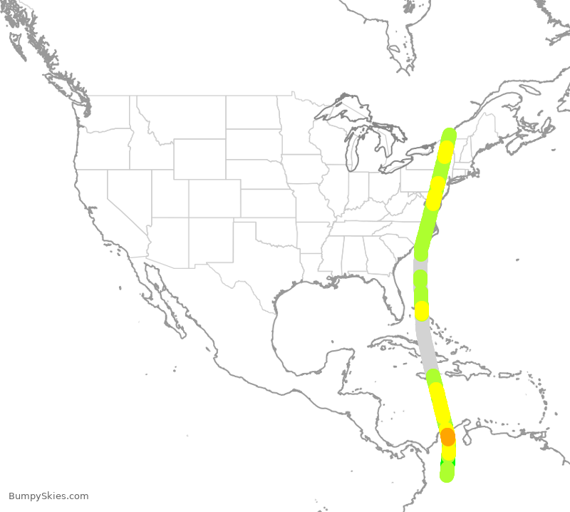 Turbulence forecast map for AVA201, YUL to KBO