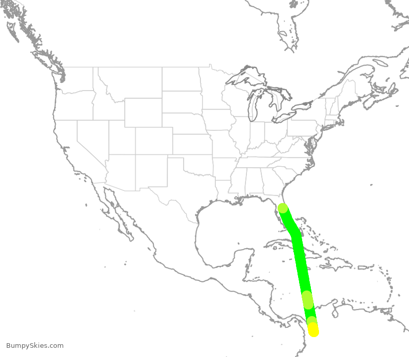 Turbulence forecast map for AVA202, MDE to MCO