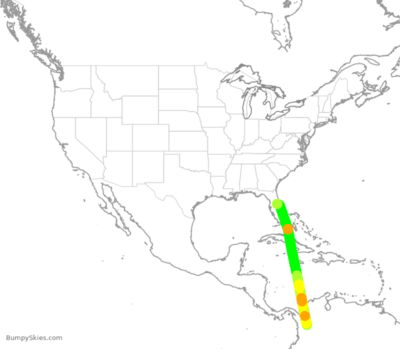 Turbulence forecast map for AVA203, MCO to MDE