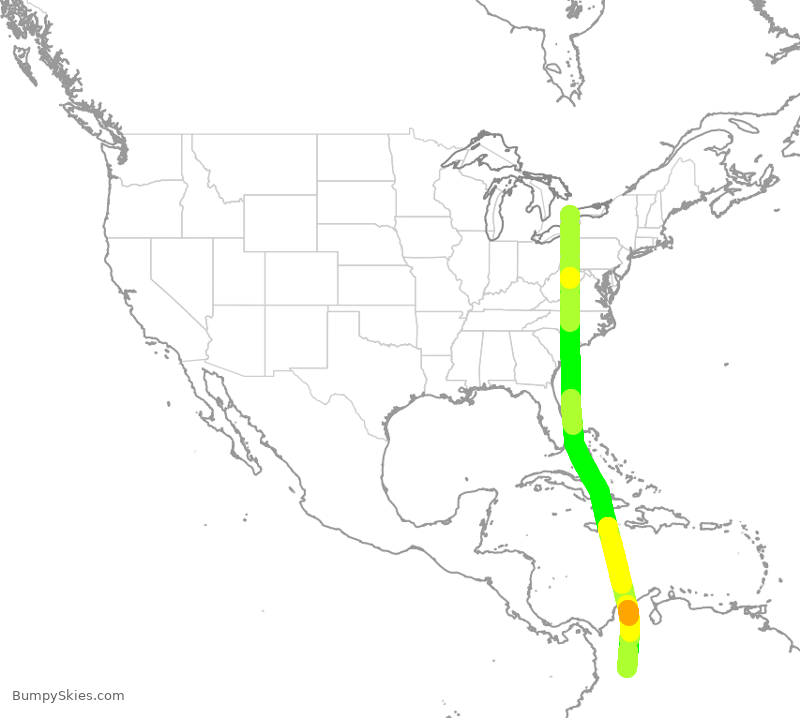 Turbulence forecast map for AVA205, YYZ to KBO