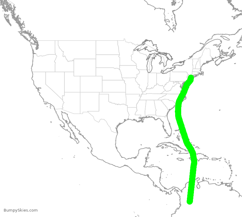 Turbulence forecast map for AVA20, BOG to JFK