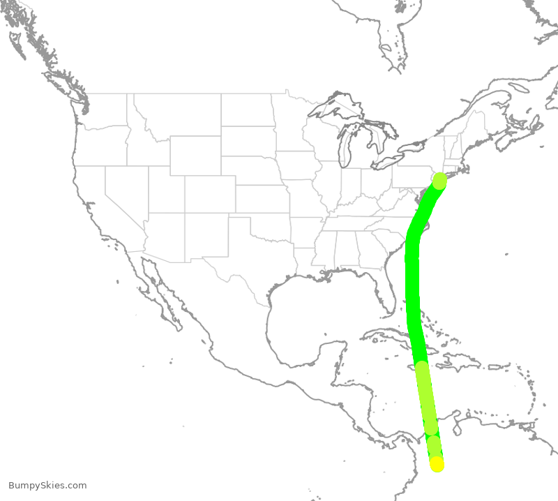Turbulence forecast map for AVA210, BOG to JFK