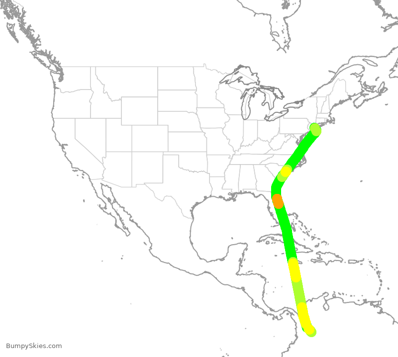 Turbulence forecast map for AVA211, JFK to BOG