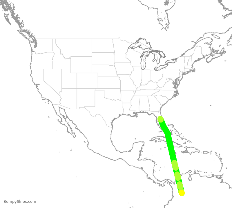 Turbulence forecast map for AVA216, BOG to MCO