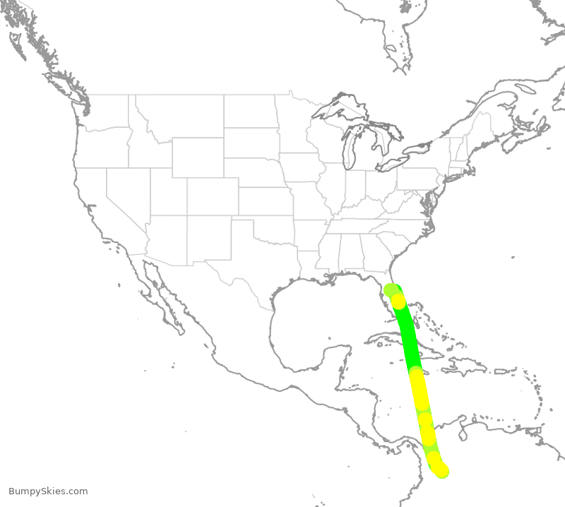 Turbulence forecast map for AVA219, MCO to BOG