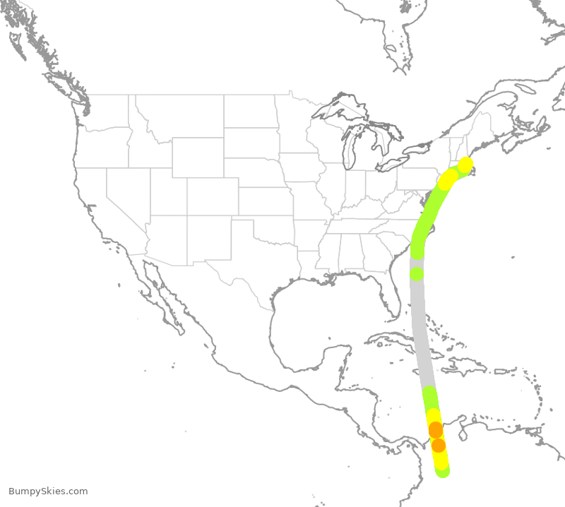 Turbulence forecast map for AVA222, KBO to BOS