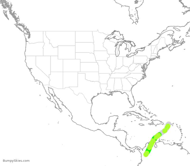 Turbulence forecast map for AVA231, SJU to MDE