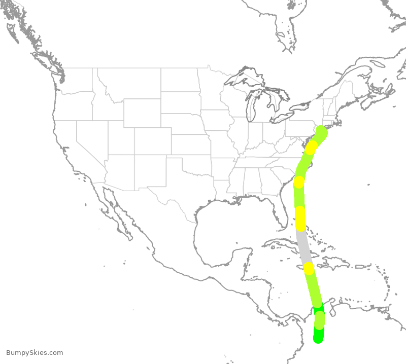 Turbulence forecast map for AVA245, JFK to KBO