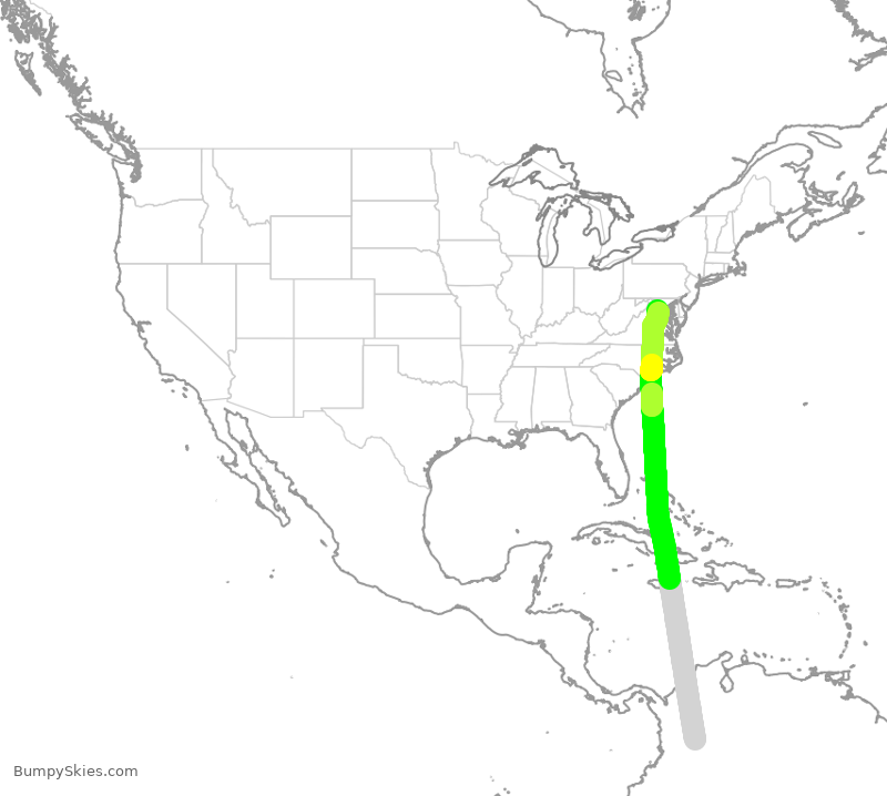 Turbulence forecast map for AVA246, KBO to IAD