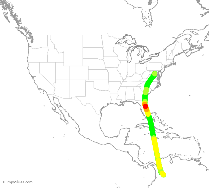 Turbulence forecast map for AVA247, IAD to BOG