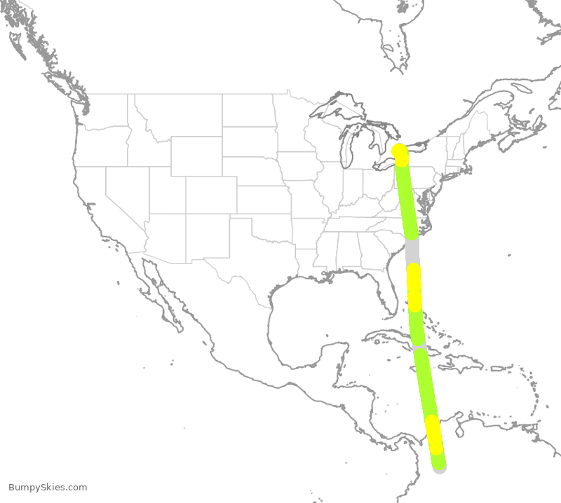 Turbulence forecast map for AVA254, KBO to YYZ