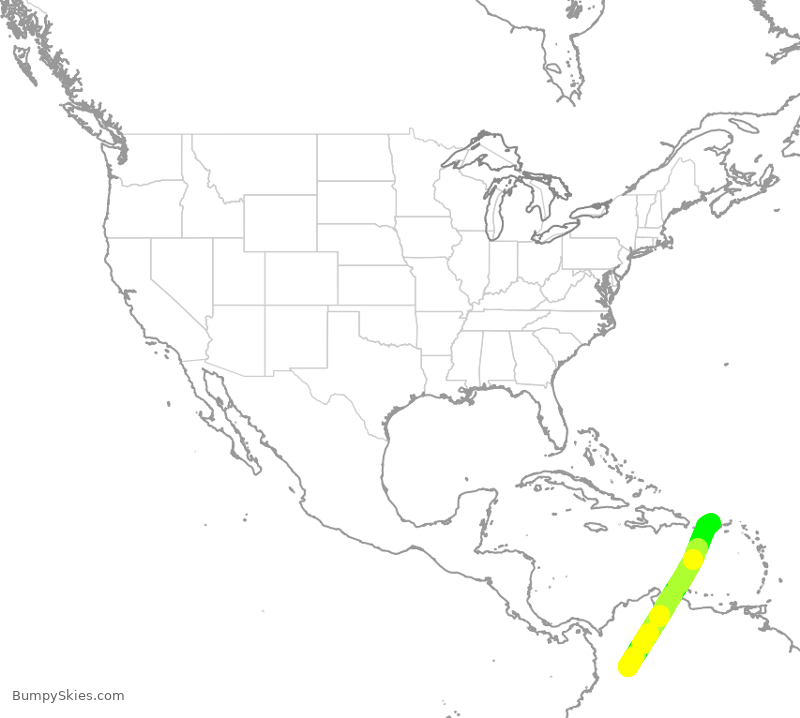 Turbulence forecast map for AVA258, BOG to SJU