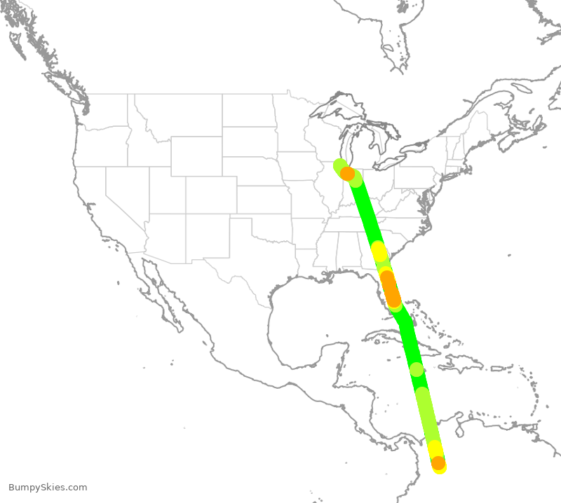 Turbulence forecast map for AVA262, BOG to ORD