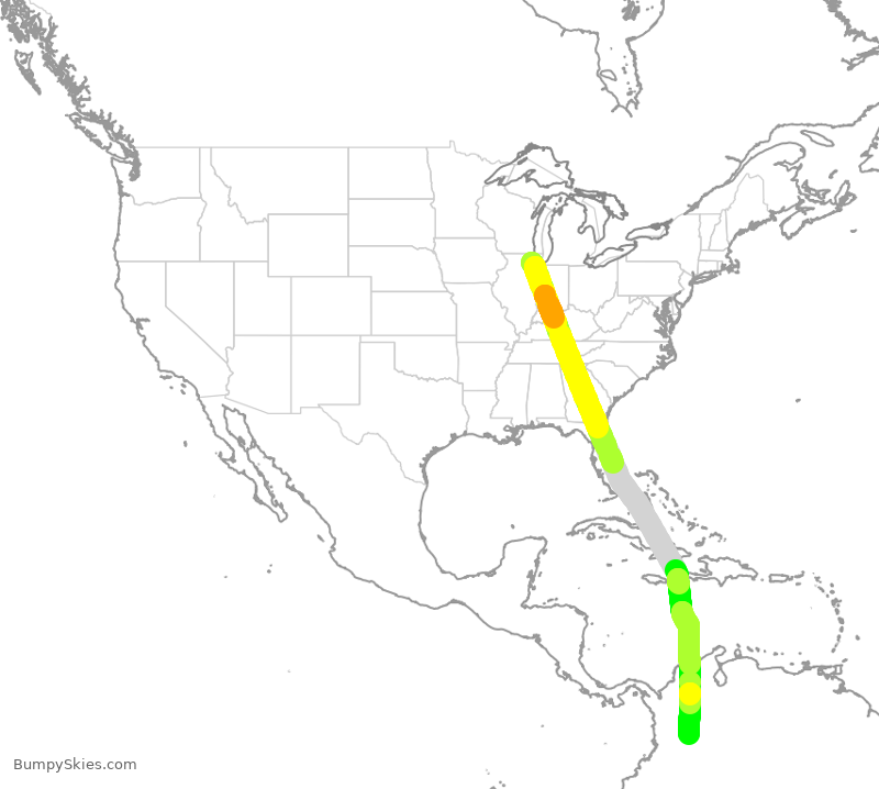 Turbulence forecast map for AVA263, ORD to KBO