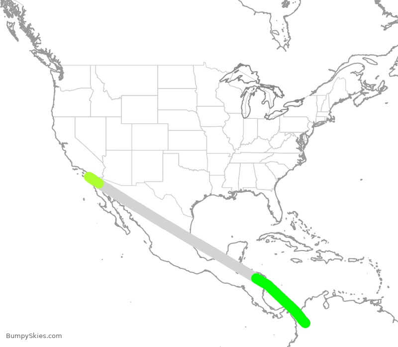 Turbulence forecast map for AVA281, SAN to MDE
