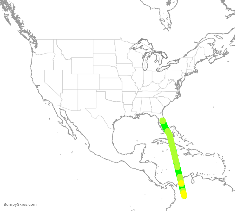 Turbulence forecast map for AVA28, BOG to MCO