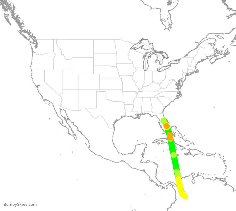 Turbulence forecast map for AVA29, MCO to BOG
