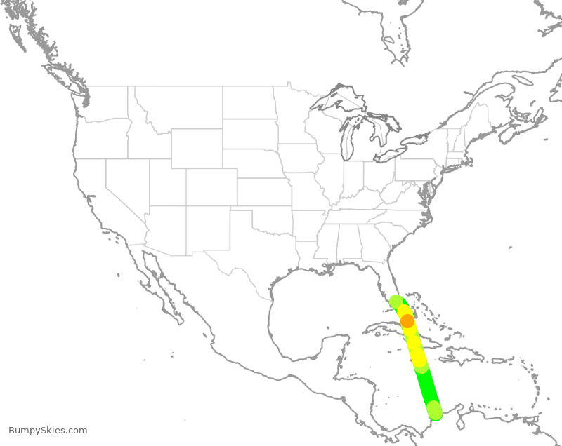 Turbulence forecast map for AVA2, BAQ to MIA