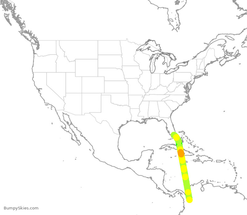 Turbulence forecast map for AVA30, MDE to MIA