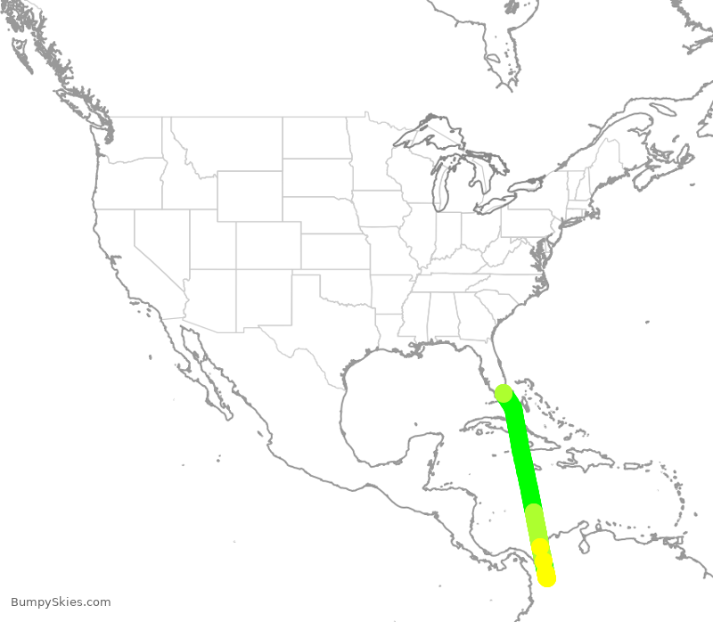 Turbulence forecast map for AVA33, MIA to MDE