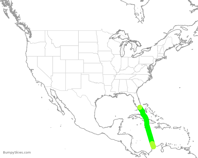 Turbulence forecast map for AVA3, MIA to BAQ