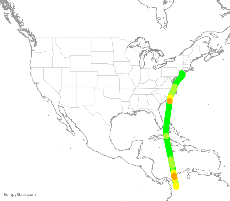 Turbulence forecast map for AVA43, JFK to MDE